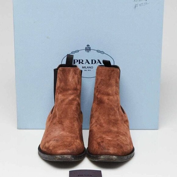Prada Brown Suede Chelsea Ankle Boots Size 9/39.5 - Picture 1 of 6
